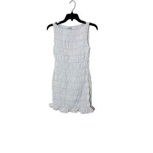 Peppermayo Jenny Mini Dress Womens Small‎ White Tank Smocked Ruffle Hem Bodycon